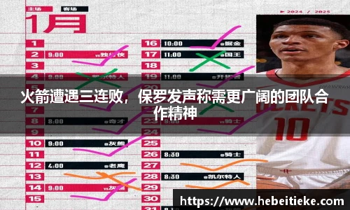 火箭遭遇三连败，保罗发声称需更广阔的团队合作精神